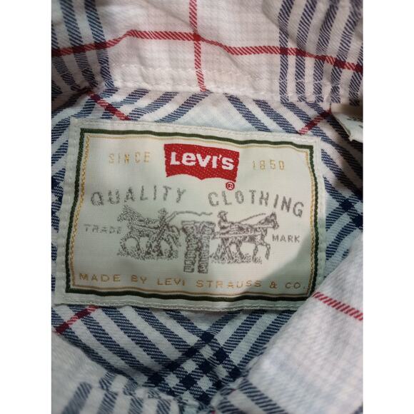 Levis Shirt Mens Large Blue Red White Plaid Button Up Short Sleeve Soft Cotton - Picture 5 of 8